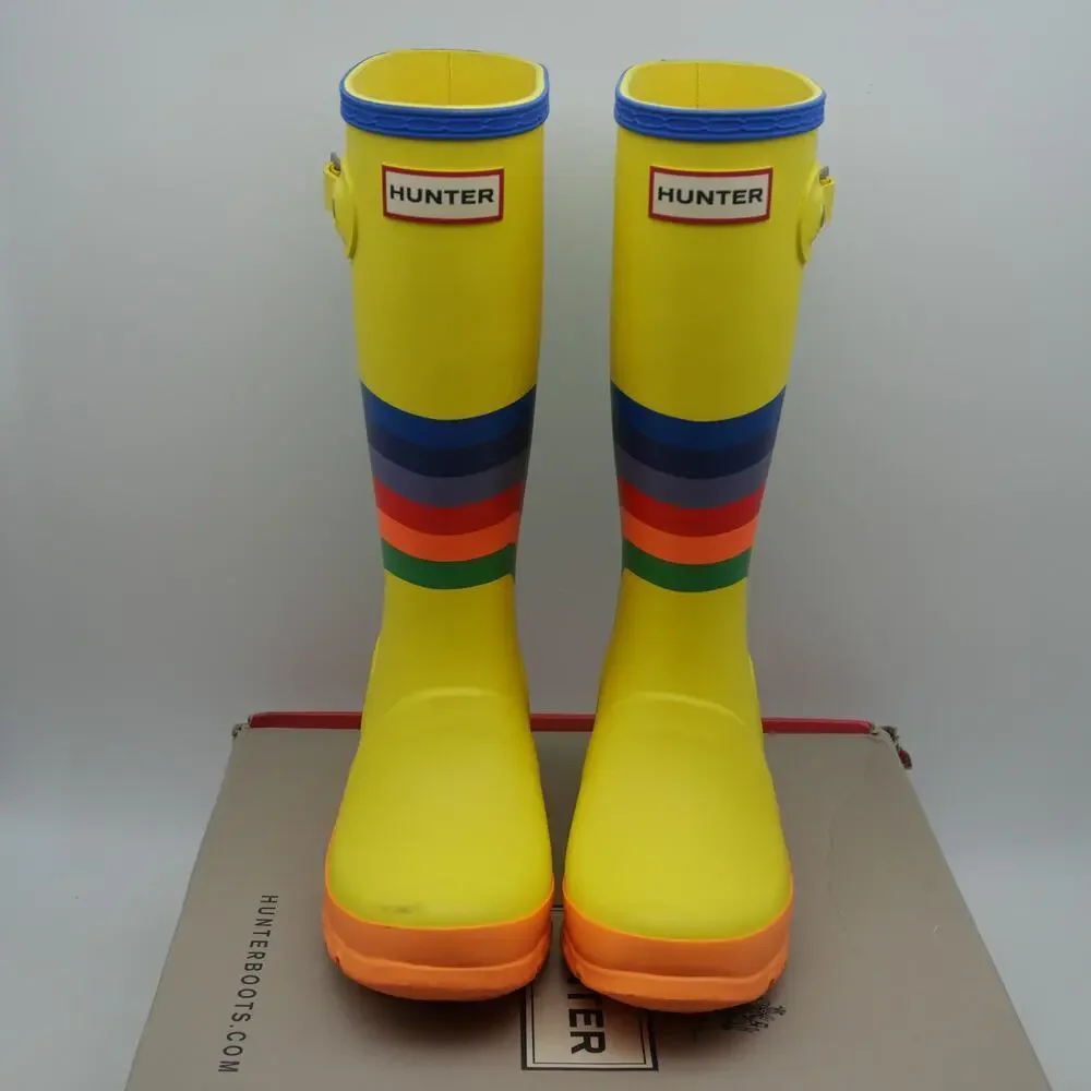 NEW HUNTER Original Wiggle Rainbow Boots Kids Tall Rain Yellow Wellies UK 1